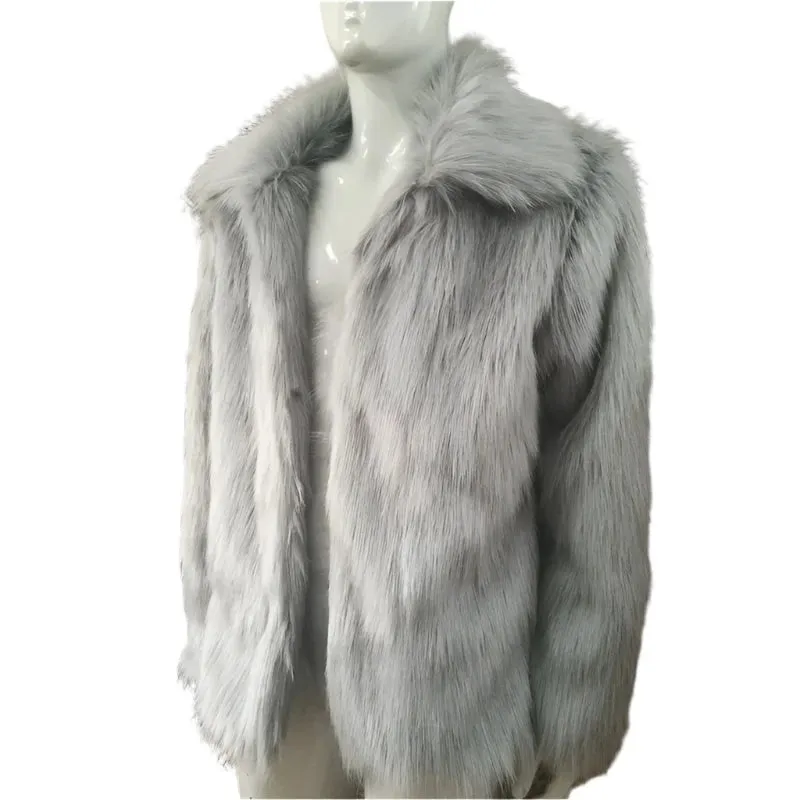 Men's Faux Leather Jacket - Casual Slim Fit Fashion Coat with Fox Fur Lapel in White and Black | Jaqueta Motoqueiro