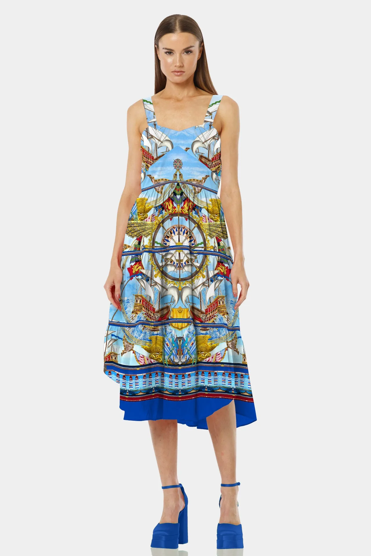 Nautical Flair Midi Blue Dress