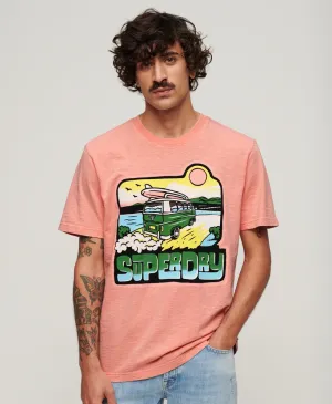 Neon Travel Graphic Loose T-Shirt - Peach Amber Pink Slub