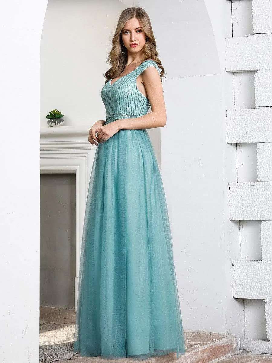 Off Shoulder Flowy Tulle Bridesmaid Dress with Sequin Belt