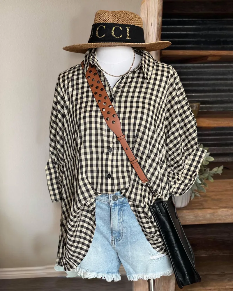 Oversized Casual Check Blouse