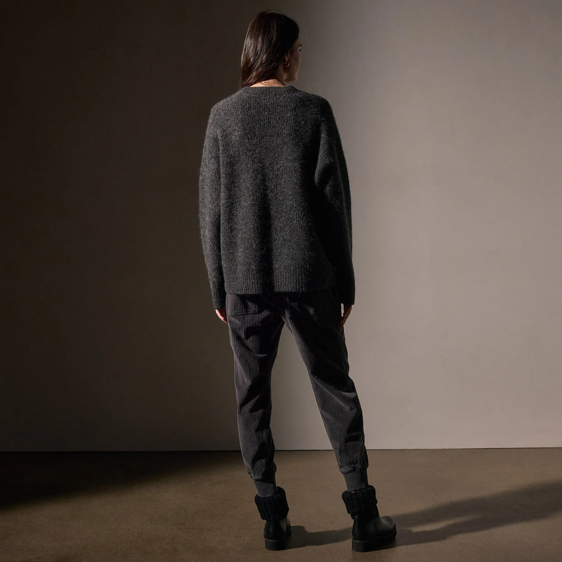 Oversized Waffle Knit Crew - Anthracite