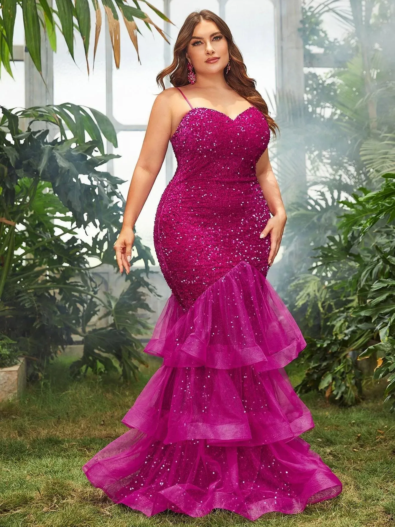 Plus Spaghetti Strap Sequin Mermaid Dress