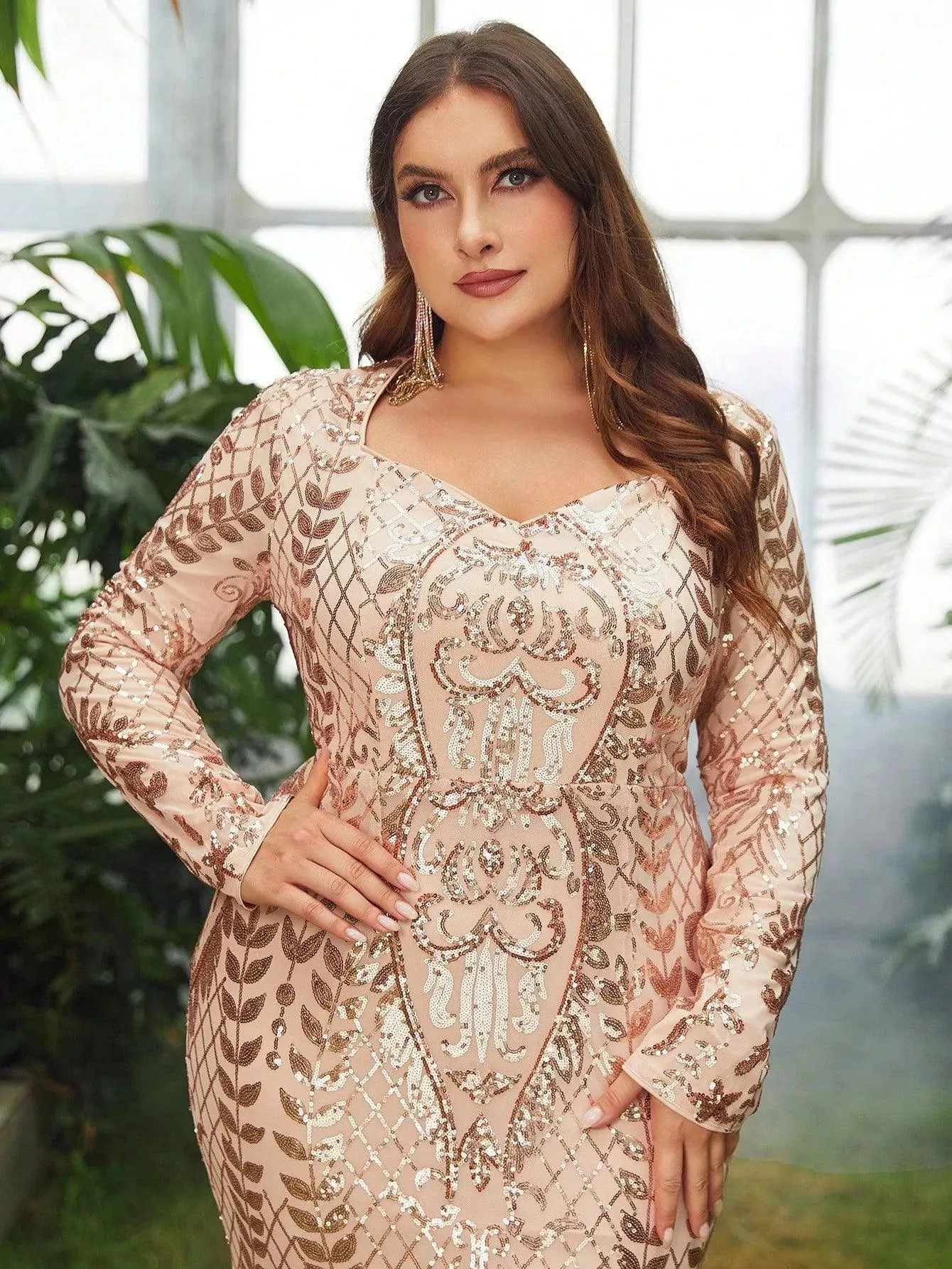Plus Sweetheart Neckline Long Sleeves Mermaid Dress