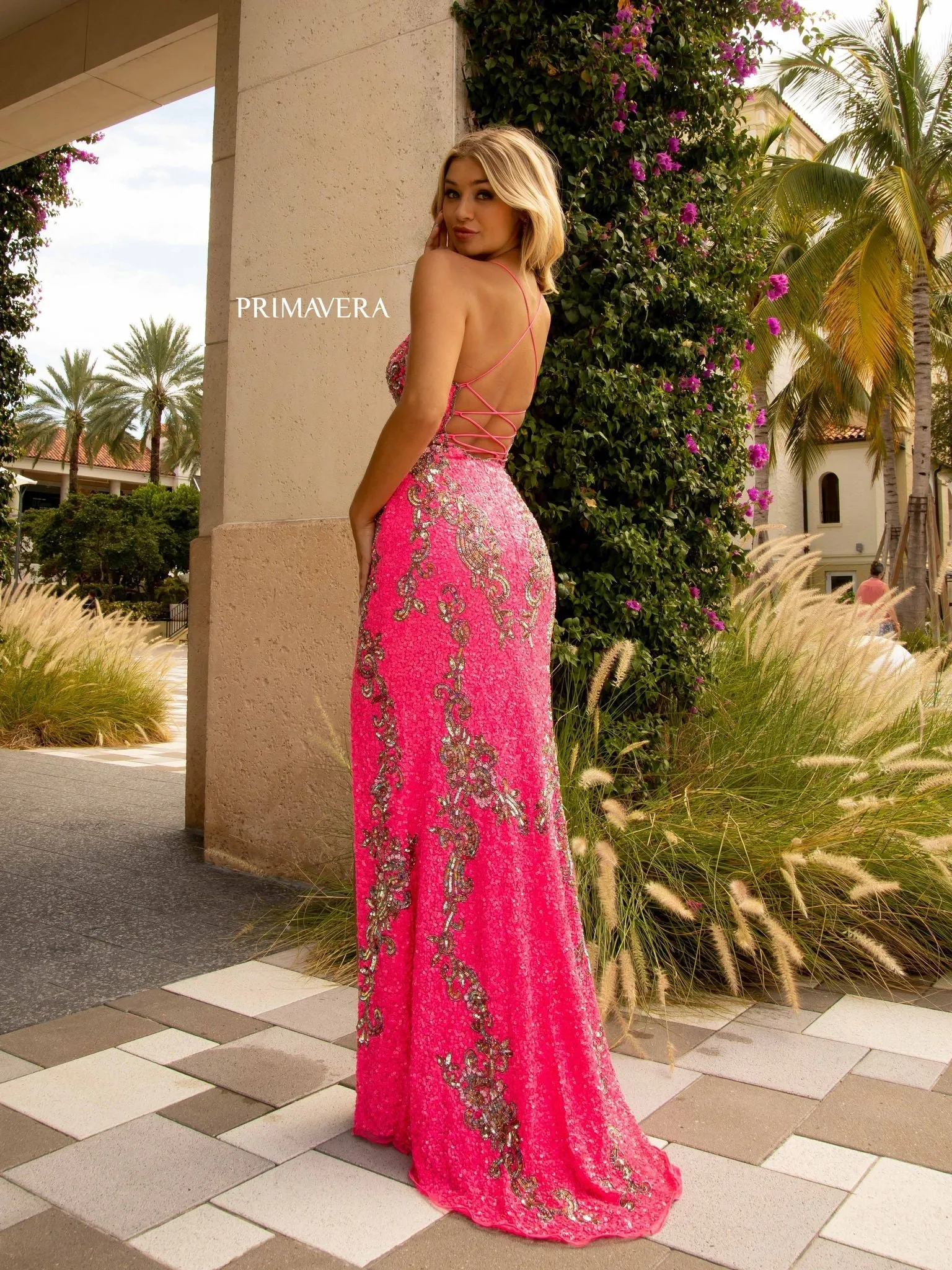 Primavera Couture 3211 Size 14 Peacock Sequin Prom Dress Pageant Gown Evening Formal Wear Side Slit