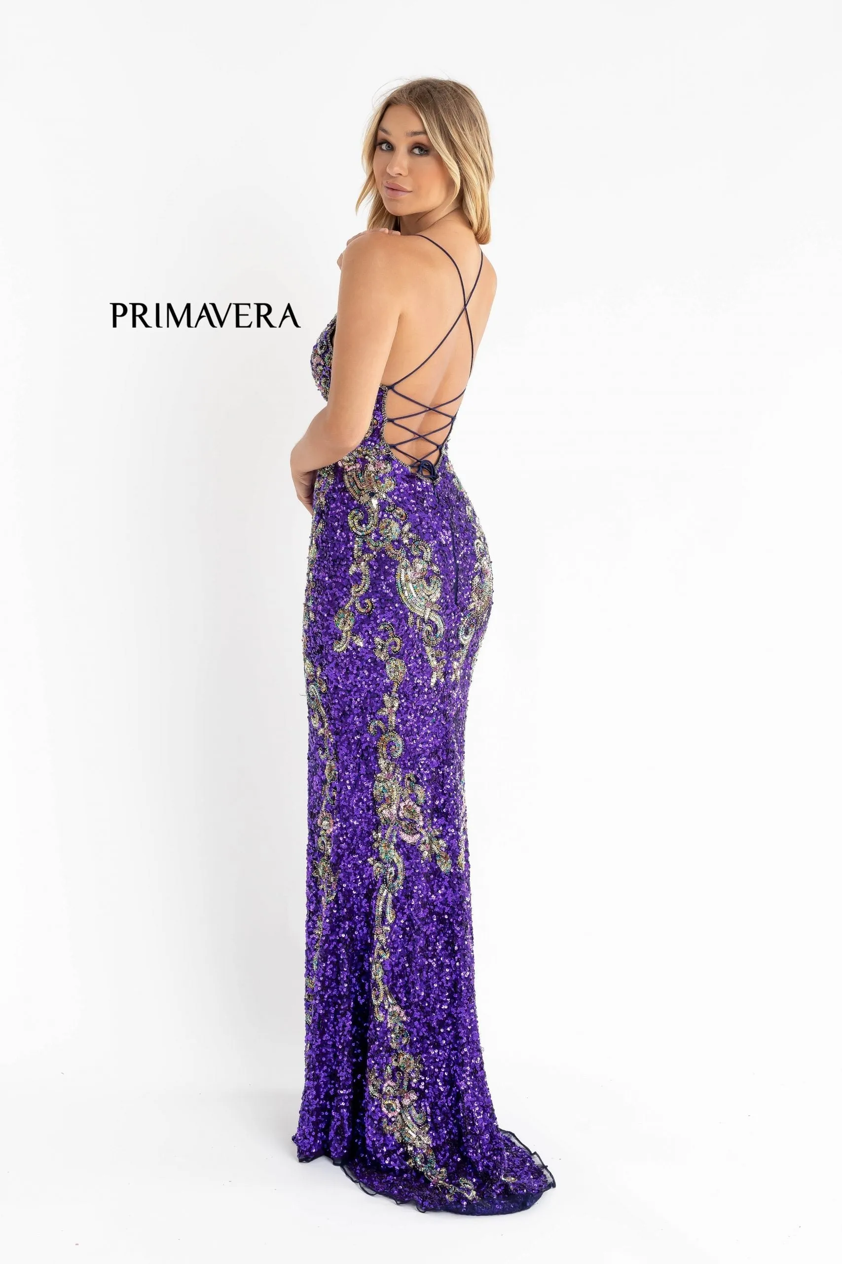Primavera Couture 3211 Size 14 Peacock Sequin Prom Dress Pageant Gown Evening Formal Wear Side Slit