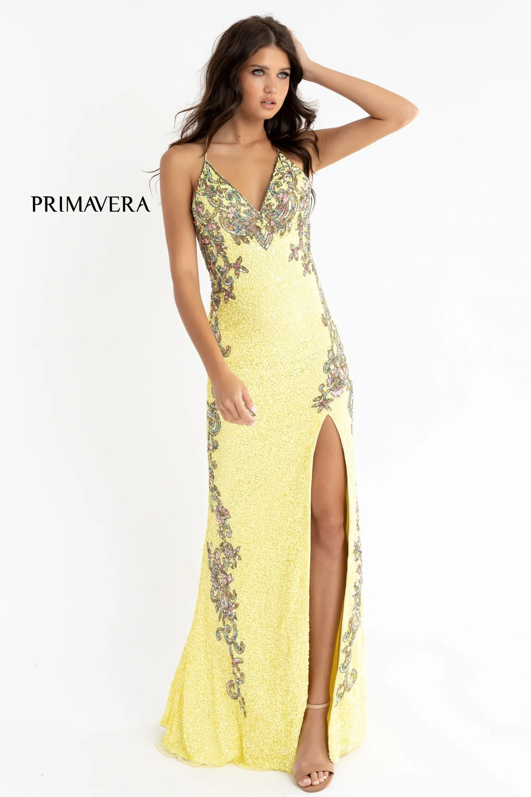 Primavera Couture 3211 Size 14 Peacock Sequin Prom Dress Pageant Gown Evening Formal Wear Side Slit