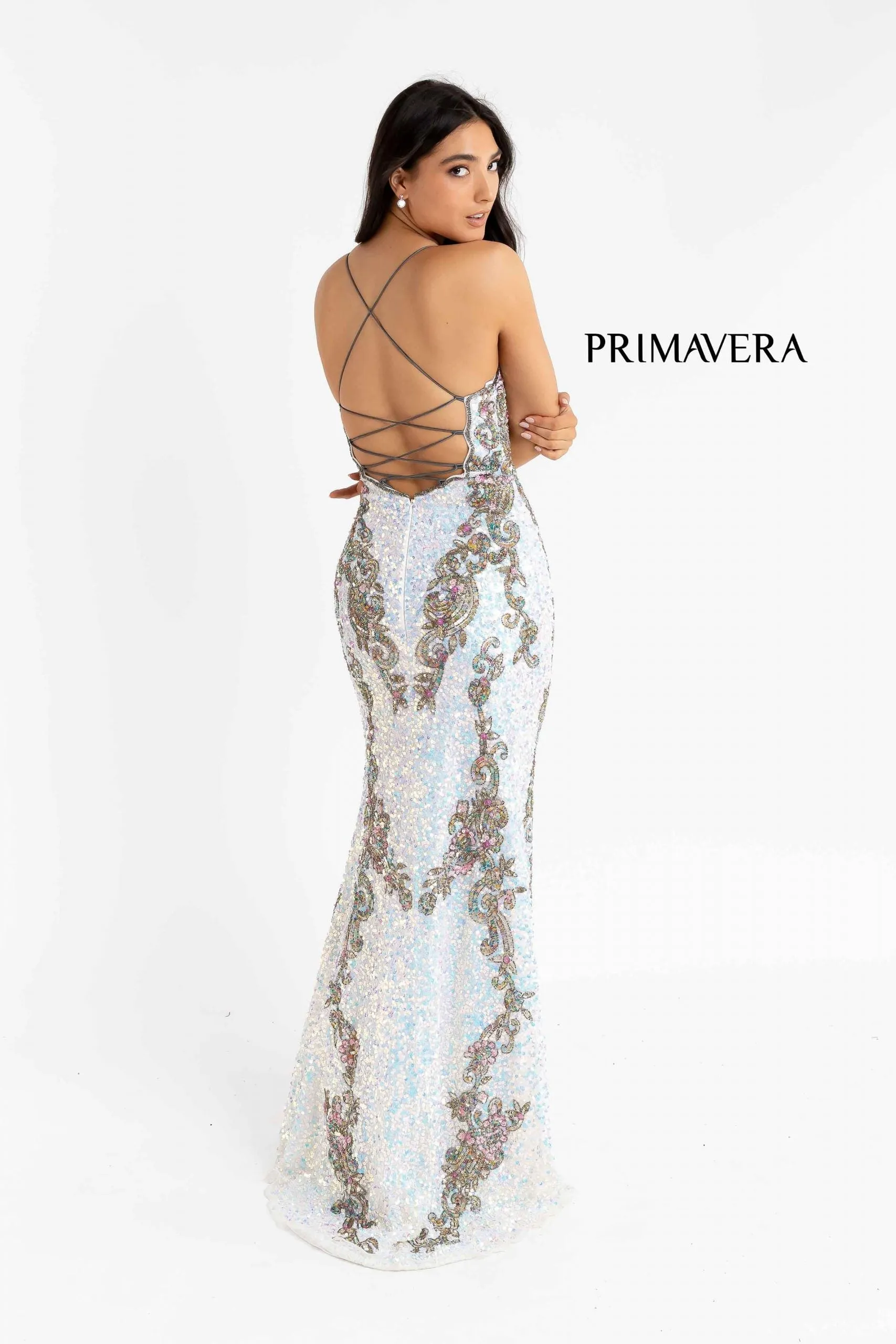 Primavera Couture 3211 Size 14 Peacock Sequin Prom Dress Pageant Gown Evening Formal Wear Side Slit