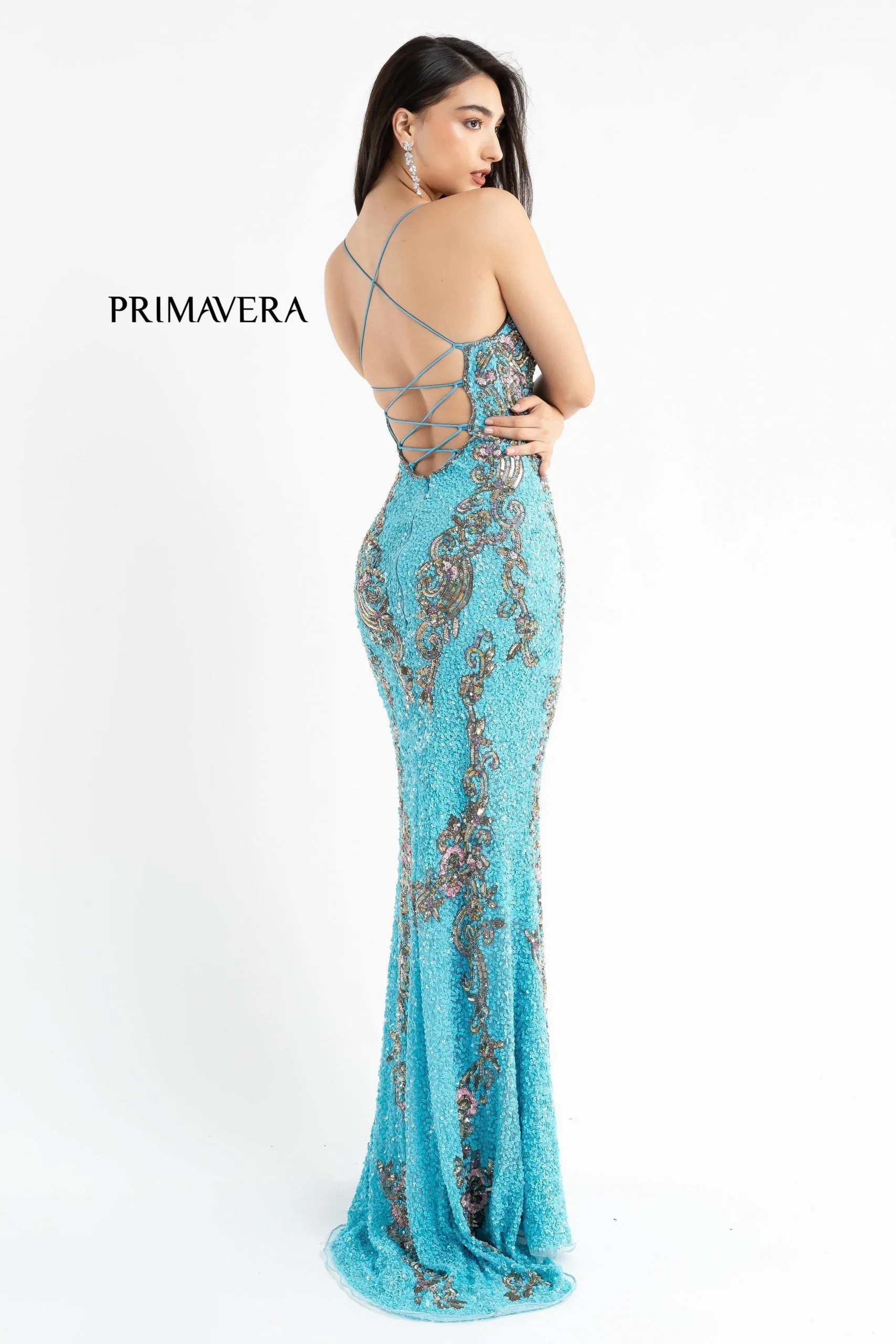 Primavera Couture 3211 Size 14 Peacock Sequin Prom Dress Pageant Gown Evening Formal Wear Side Slit