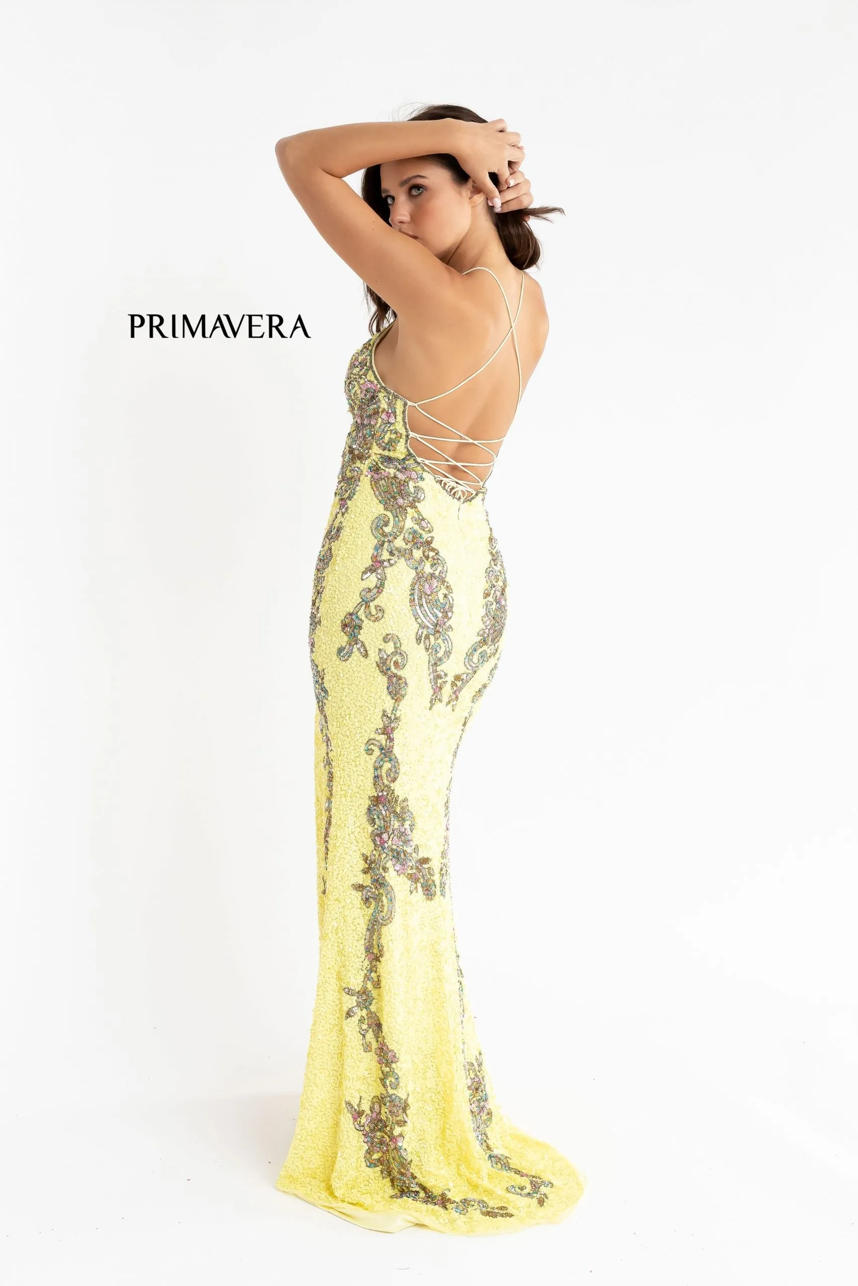 Primavera Couture 3211 Size 14 Peacock Sequin Prom Dress Pageant Gown Evening Formal Wear Side Slit
