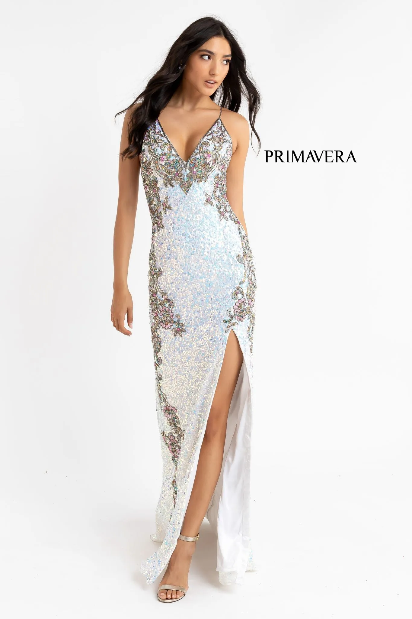 Primavera Couture 3211 Size 14 Peacock Sequin Prom Dress Pageant Gown Evening Formal Wear Side Slit