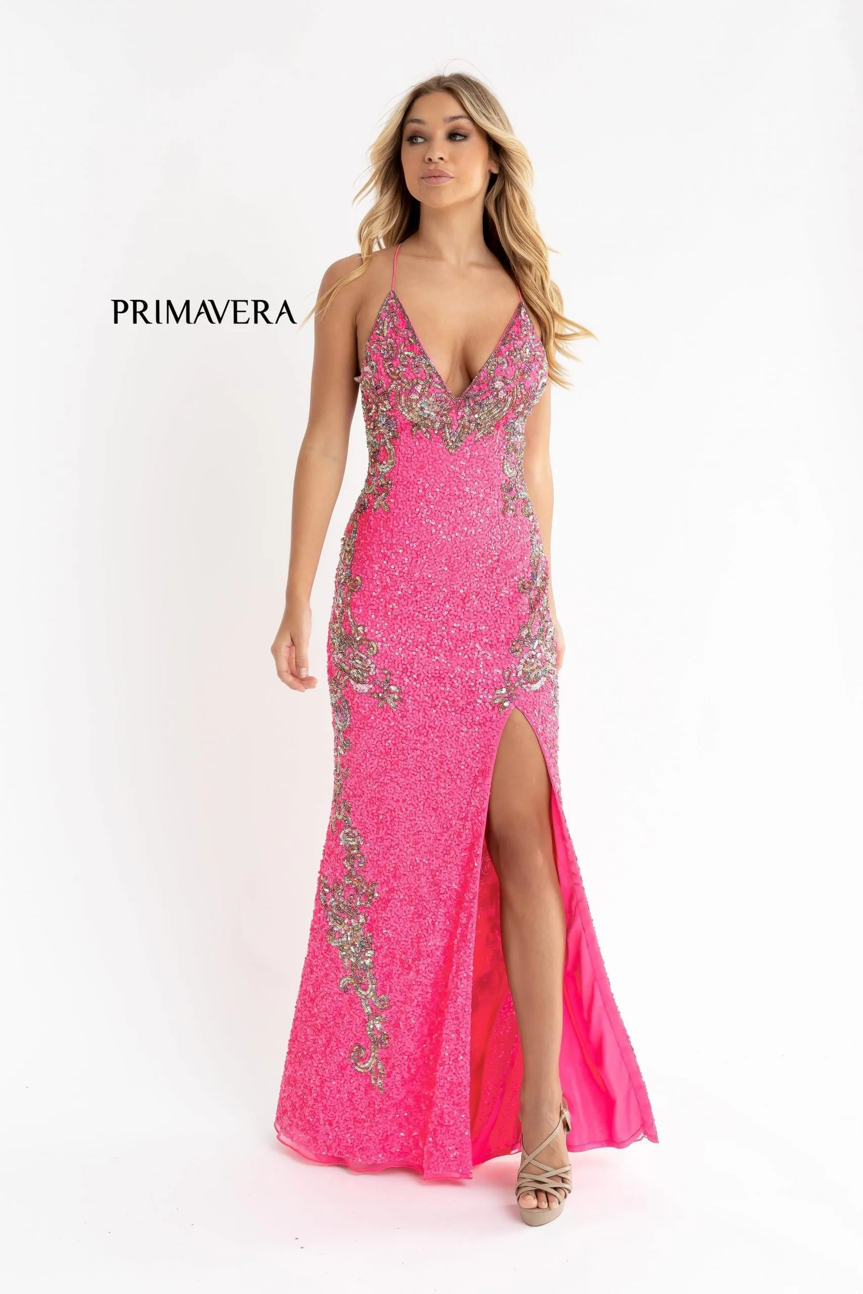 Primavera Couture 3211 Size 14 Peacock Sequin Prom Dress Pageant Gown Evening Formal Wear Side Slit