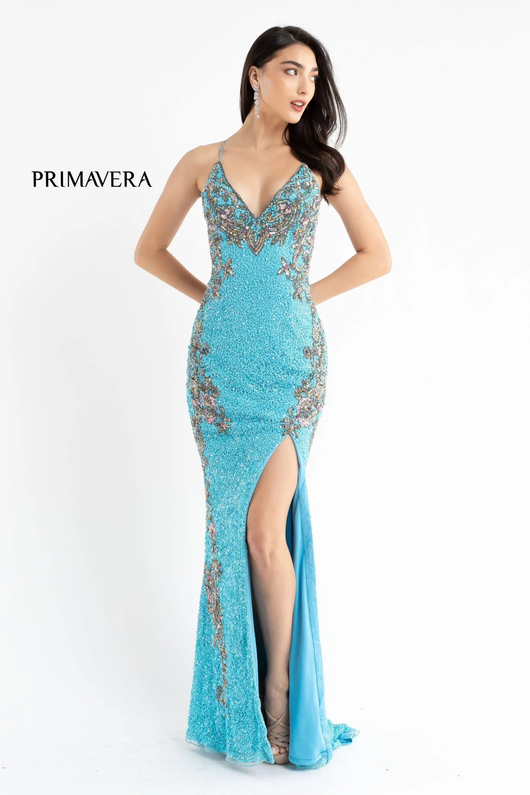 Primavera Couture 3211 Size 14 Peacock Sequin Prom Dress Pageant Gown Evening Formal Wear Side Slit