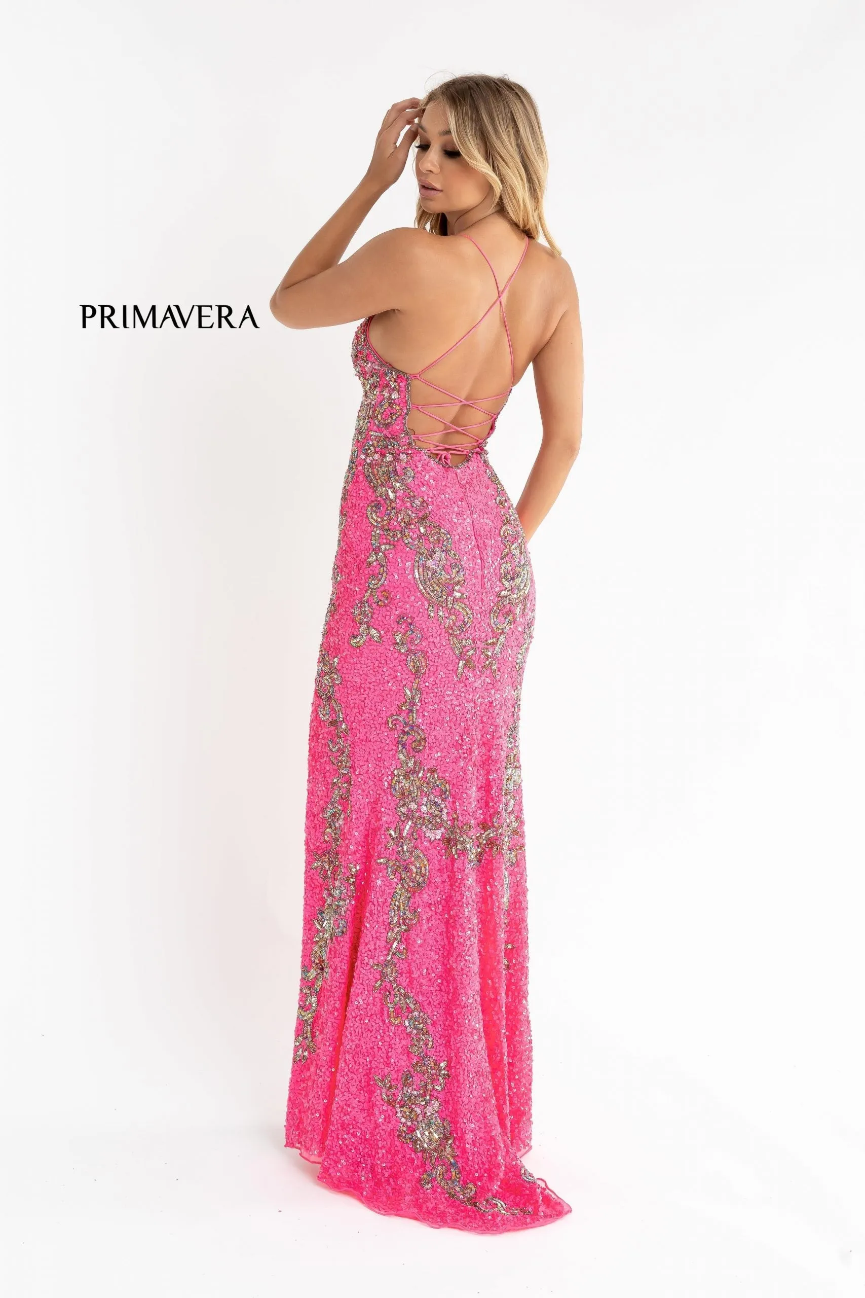 Primavera Couture 3211 Size 14 Peacock Sequin Prom Dress Pageant Gown Evening Formal Wear Side Slit
