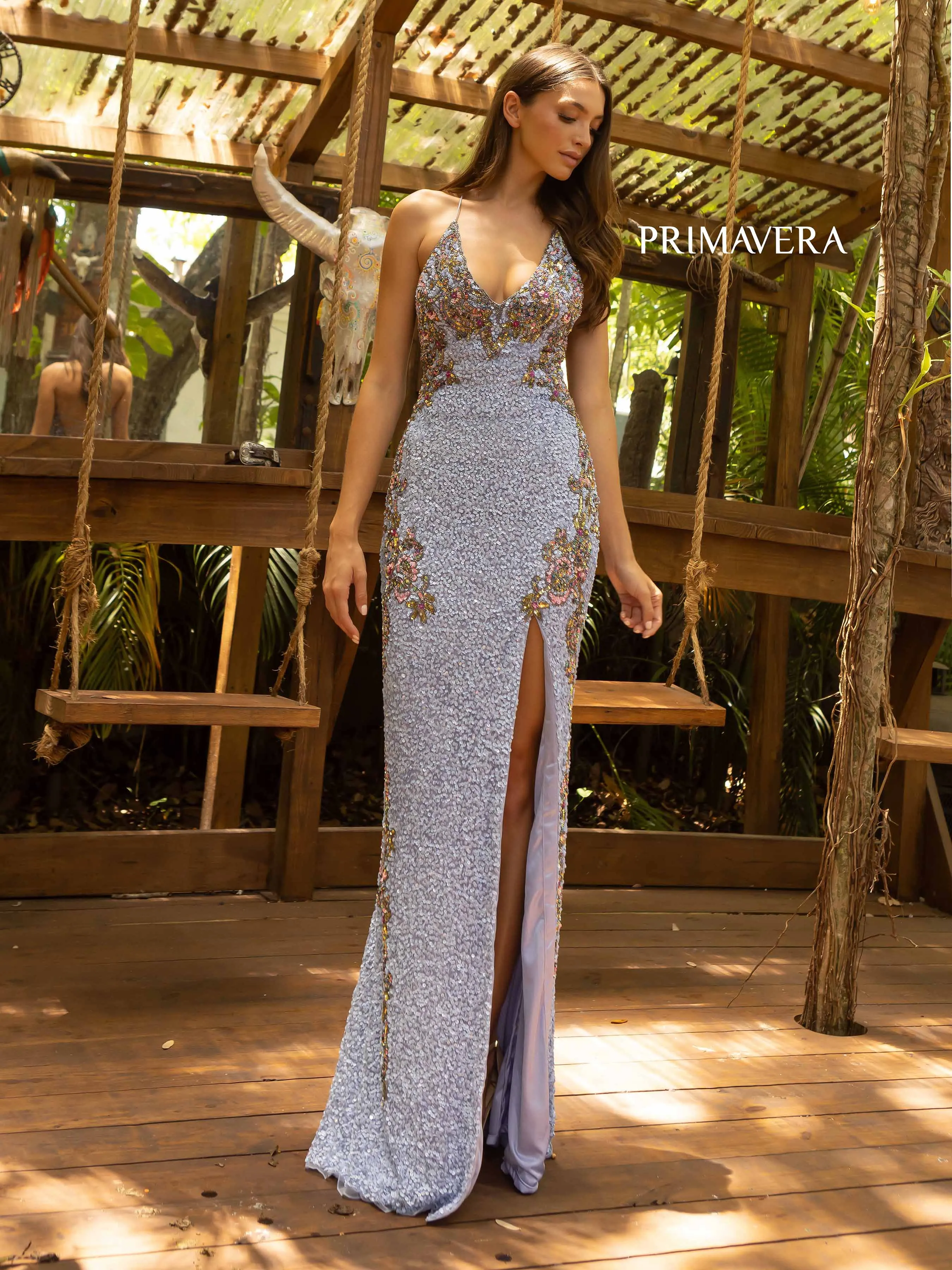 Primavera Couture 3211 Size 14 Peacock Sequin Prom Dress Pageant Gown Evening Formal Wear Side Slit