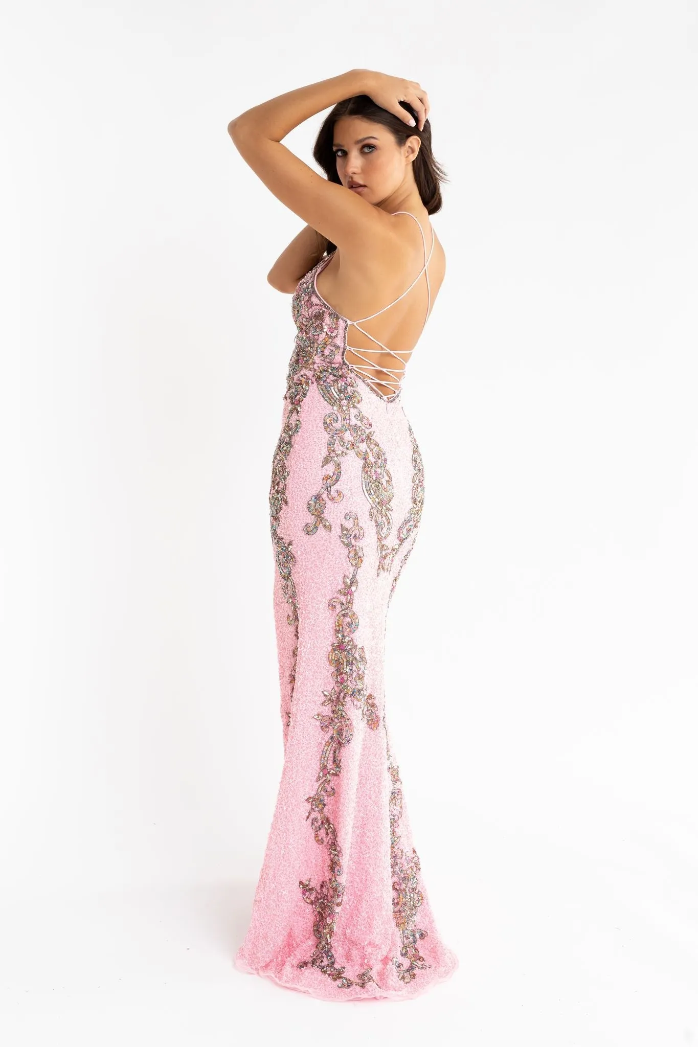 Primavera Couture 3211 Size 14 Peacock Sequin Prom Dress Pageant Gown Evening Formal Wear Side Slit
