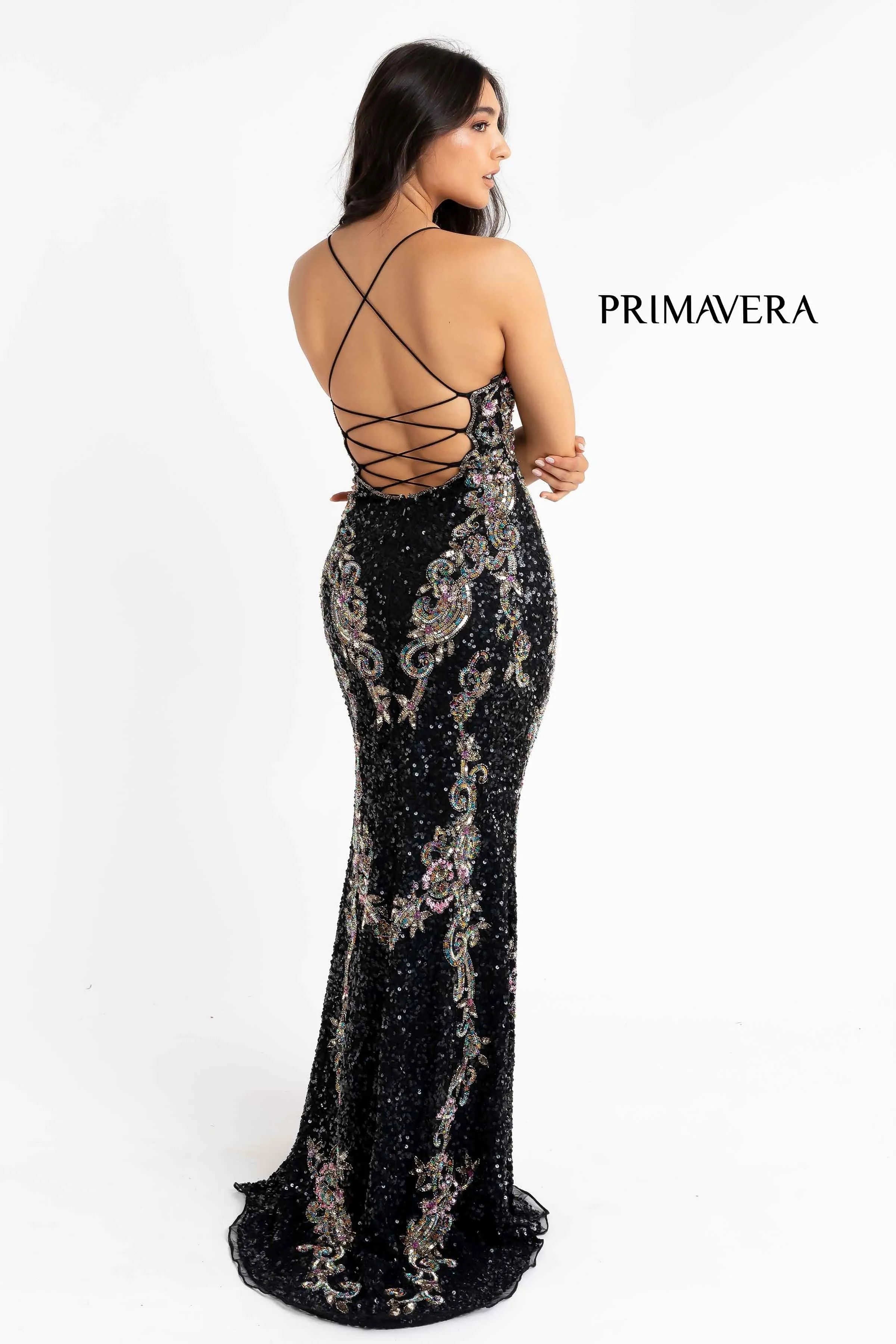 Primavera Couture 3211 Size 14 Peacock Sequin Prom Dress Pageant Gown Evening Formal Wear Side Slit