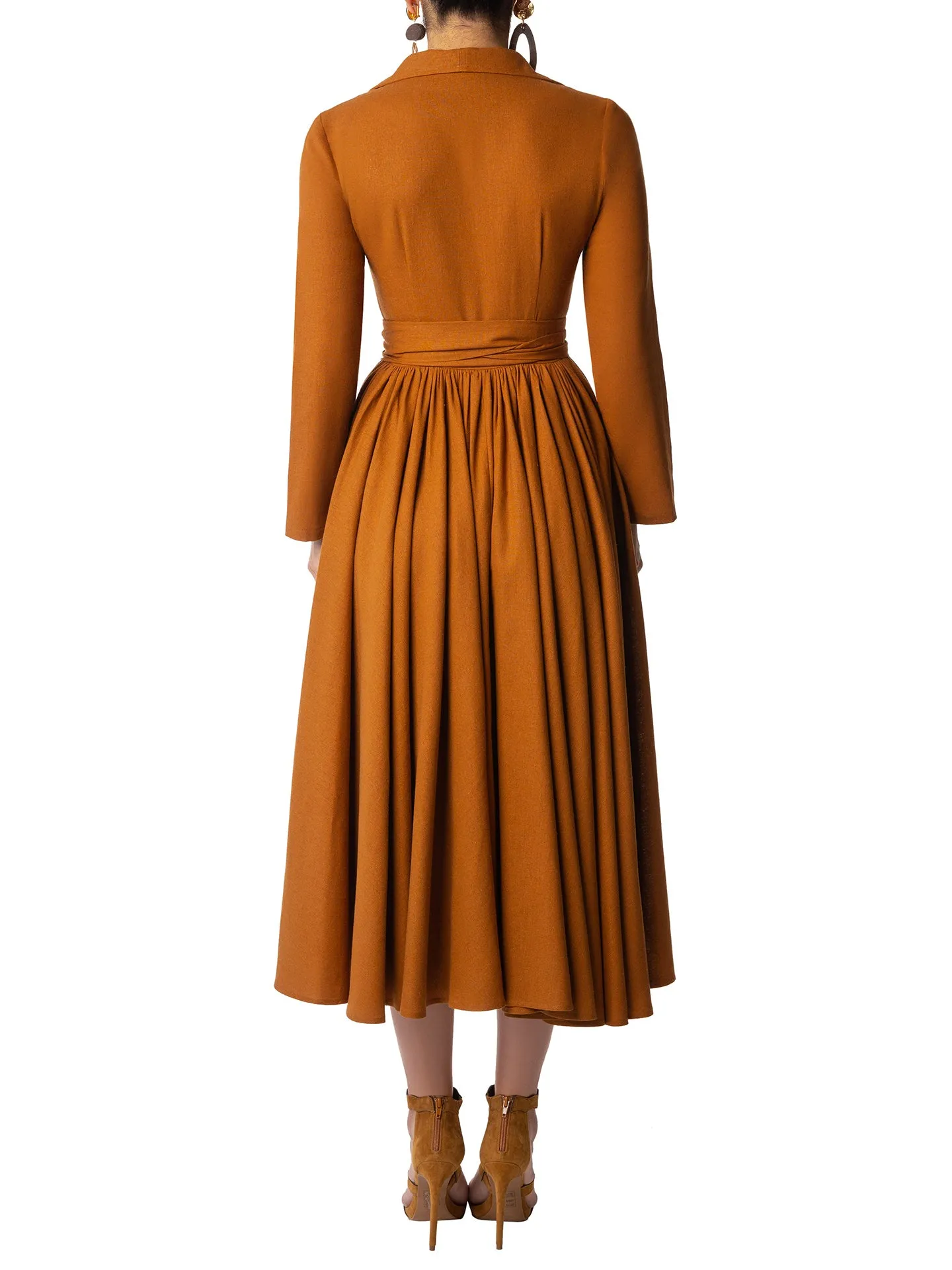 "Cypress" Cognac Midi Shirtdress