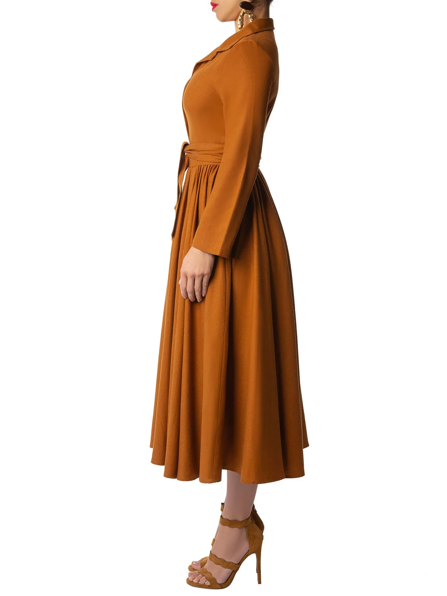 "Cypress" Cognac Midi Shirtdress
