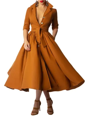 "Cypress" Cognac Midi Shirtdress