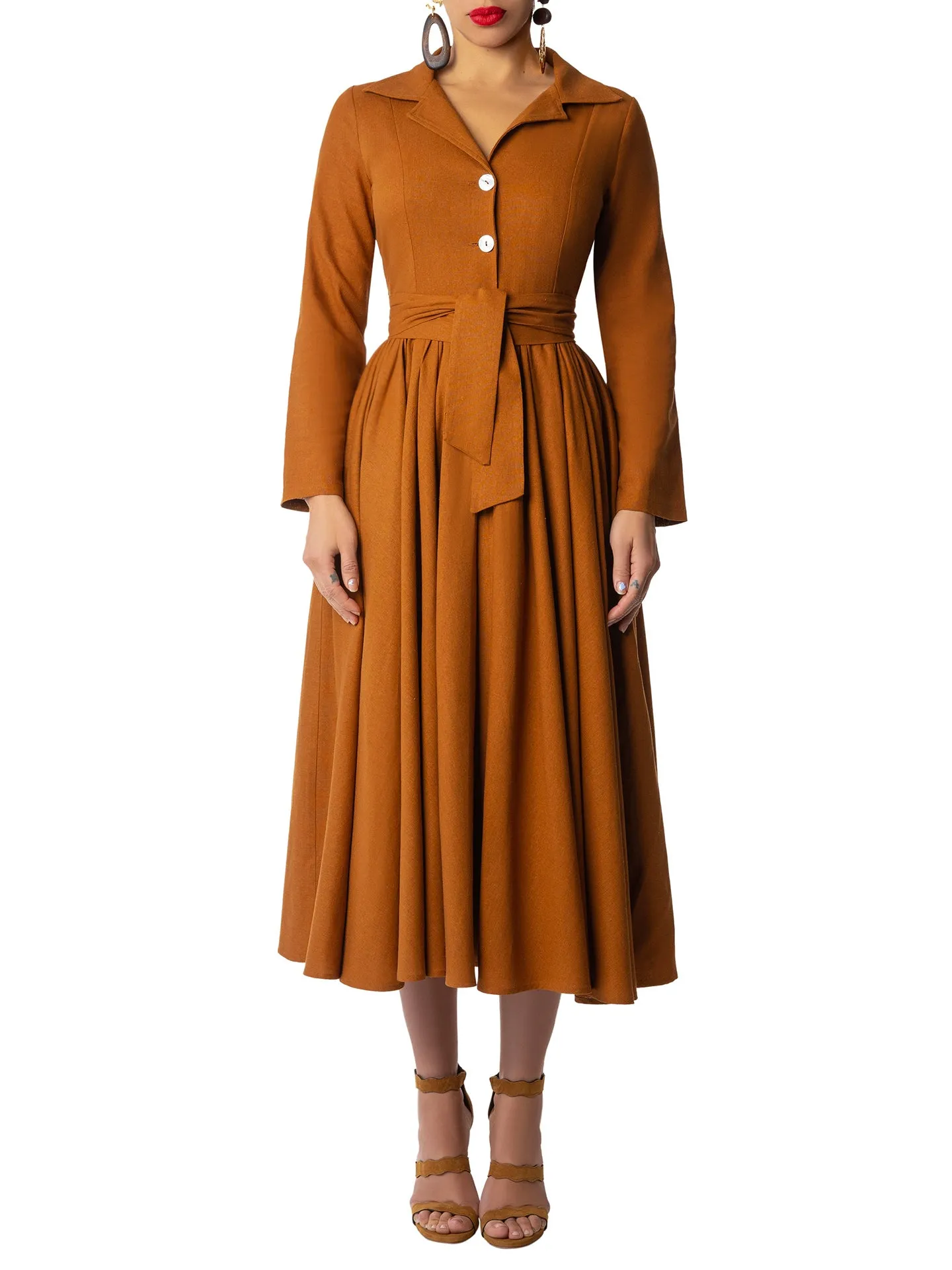 "Cypress" Cognac Midi Shirtdress