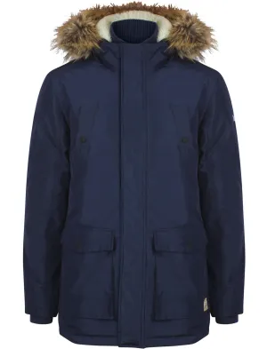 Ridgecrest Fur Trim Hooded Parka Coat in Midnight Blue - Tokyo Laundry