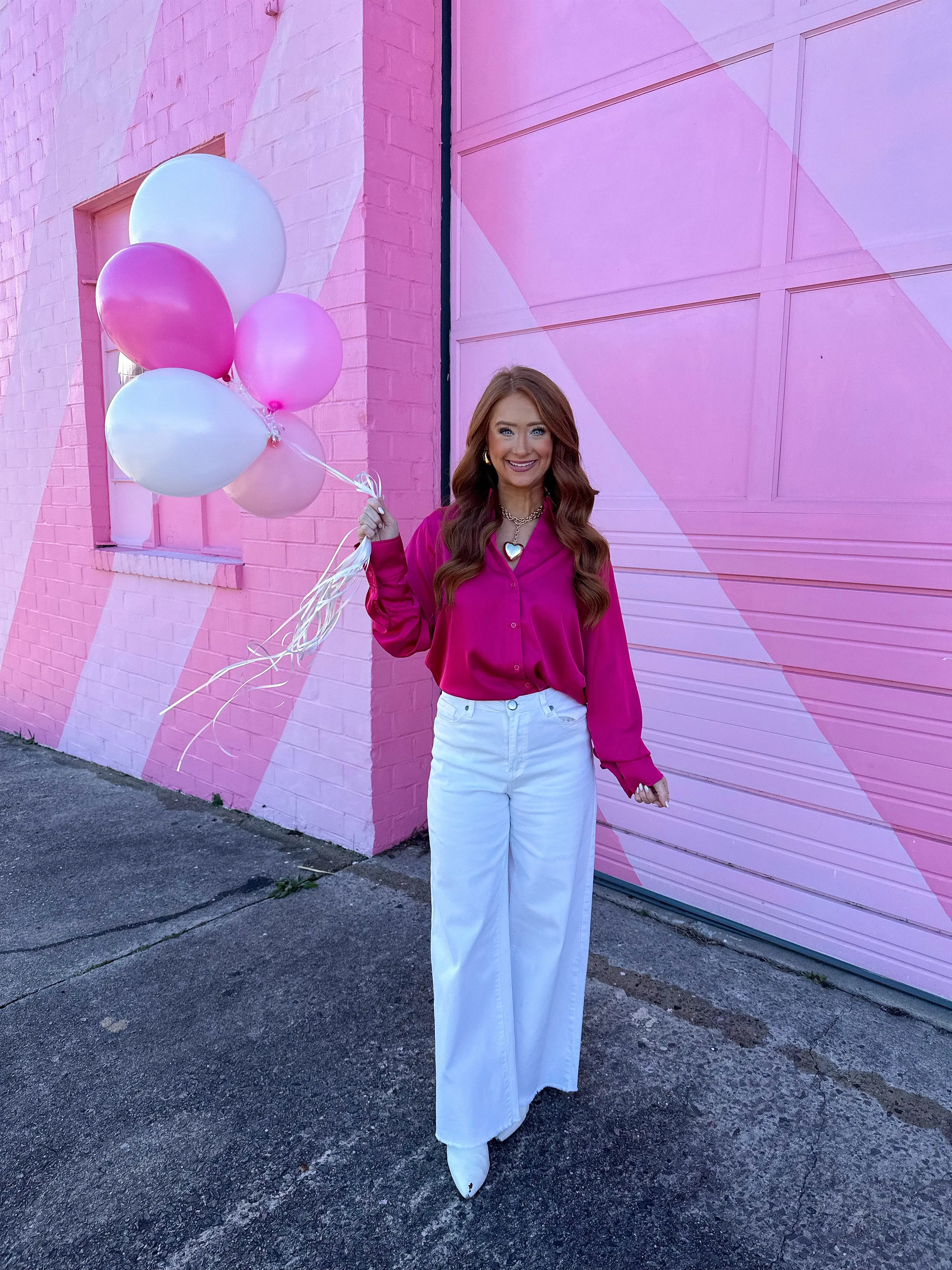 Selma Button Up Satin Blouse-Raspberry