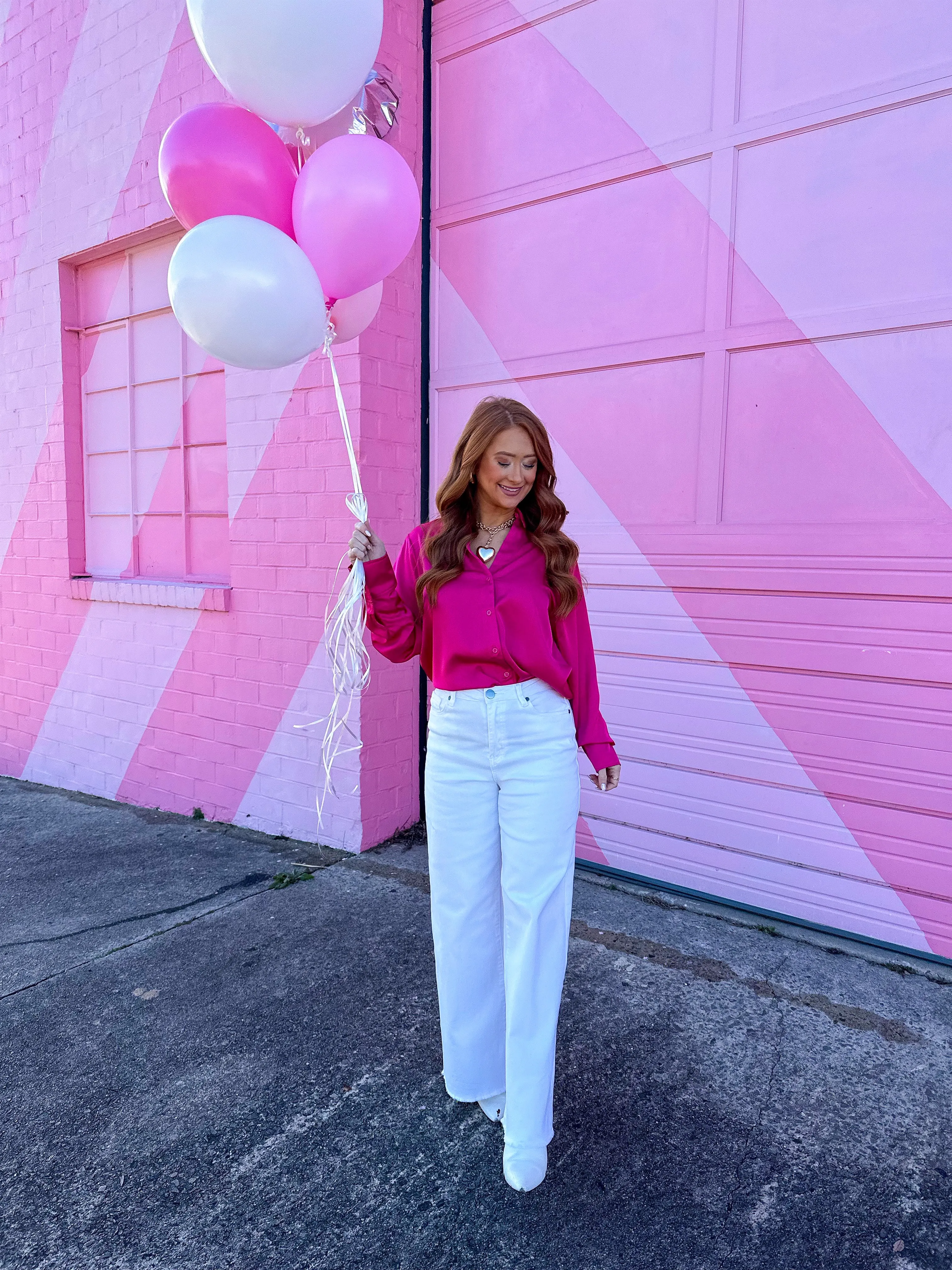 Selma Button Up Satin Blouse-Raspberry