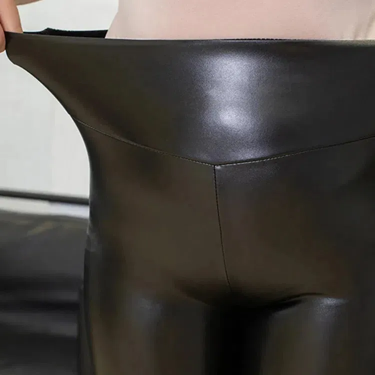 Shiny PU Leggings for Women High Waist Faux Leather Pants