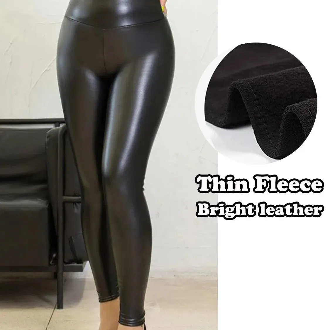 Shiny PU Leggings for Women High Waist Faux Leather Pants