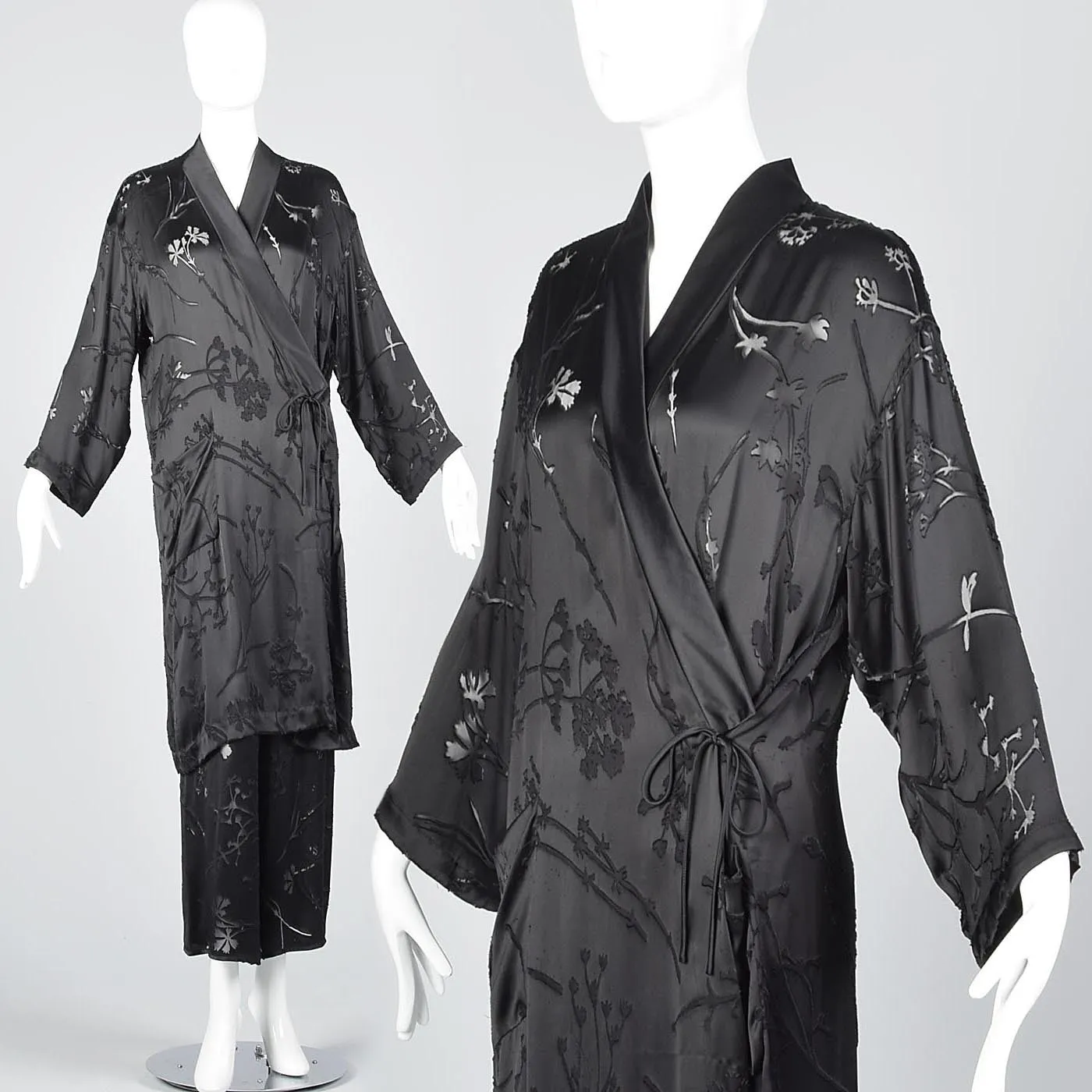 Sonia Rykiel Asian Inspired Minimalist Silk Burnout Separates Set