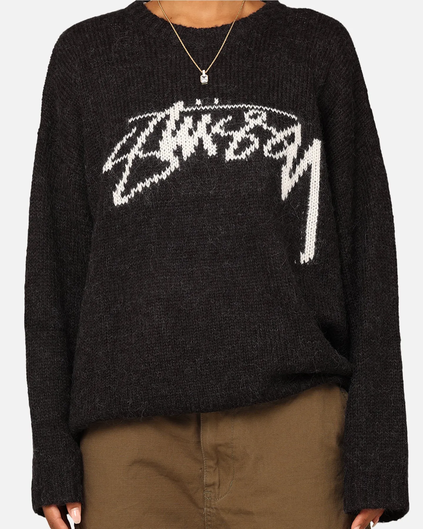 Stüssy Women's Smooth Stock Oversized Knitted Sweater Black