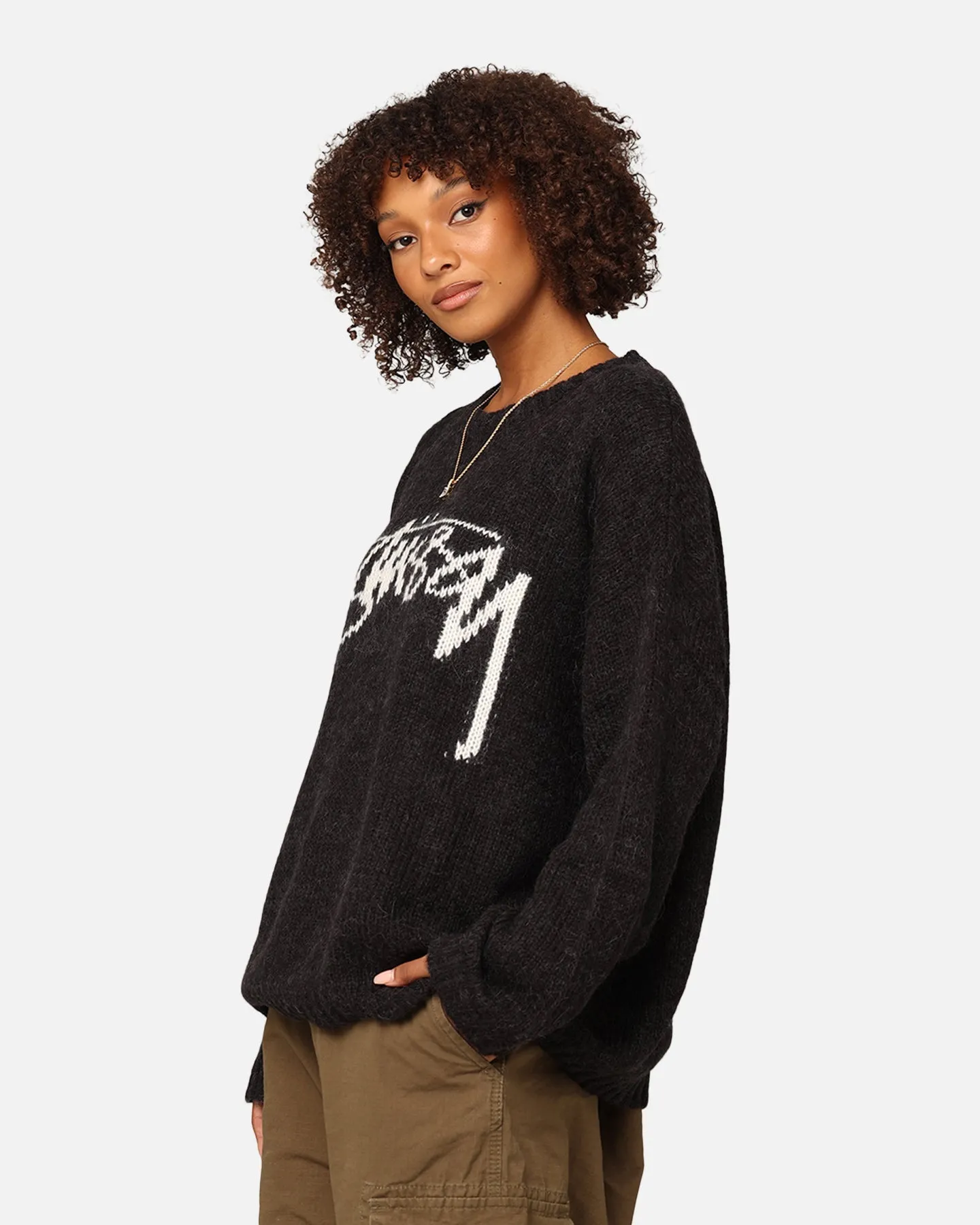 Stüssy Women's Smooth Stock Oversized Knitted Sweater Black