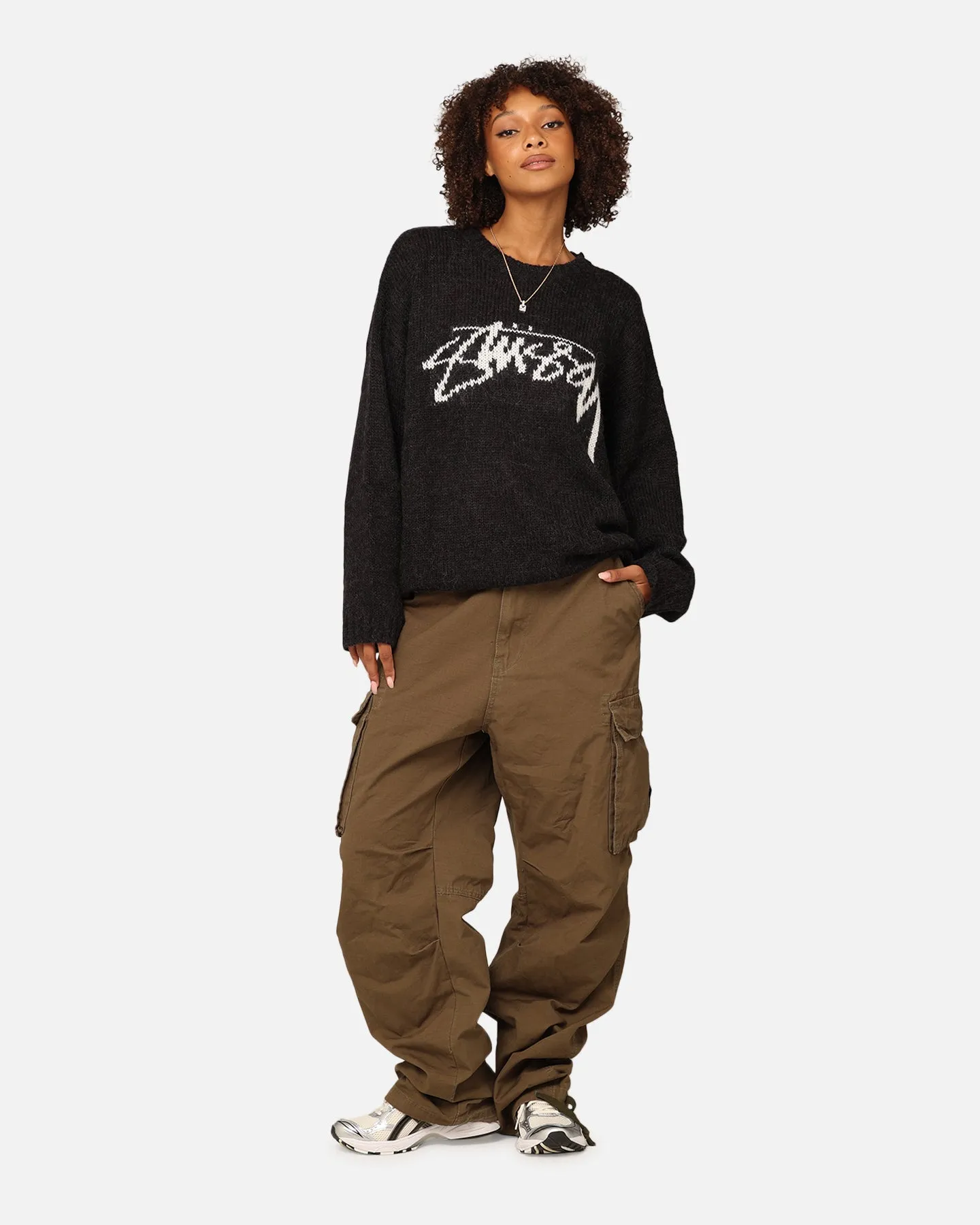 Stüssy Women's Smooth Stock Oversized Knitted Sweater Black