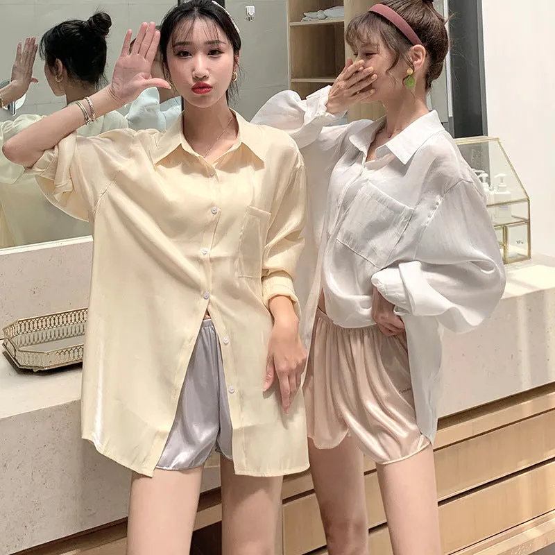 Summer Anti-Exposed Pants Women Outdoor Thin Loose Shorts Home Pajamas Black Leggings Sleepwear