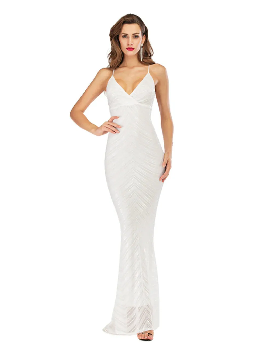 TastyHottie - V-NECK BACKLESS STRETCH SEQUINED DRESS