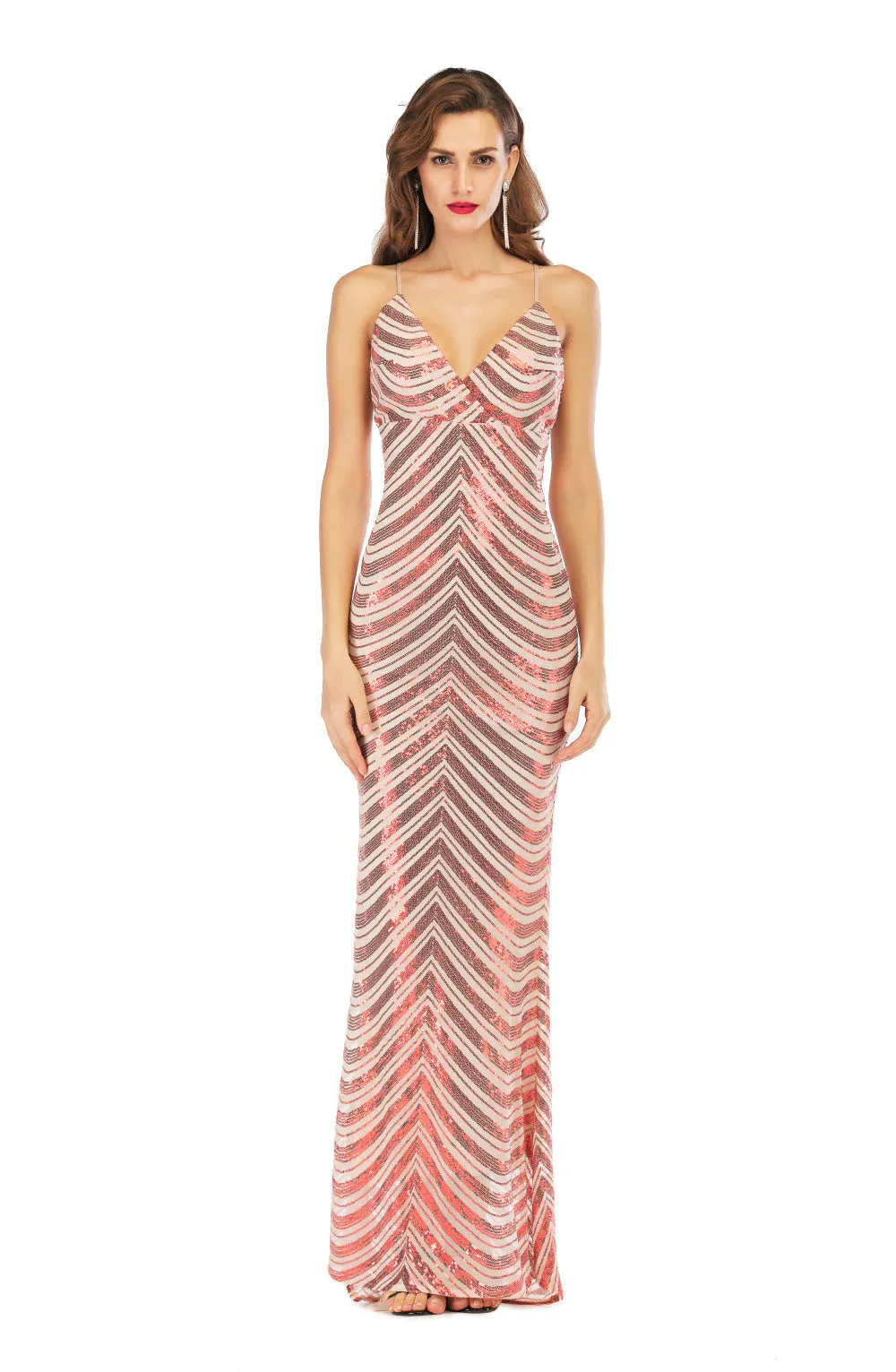 TastyHottie - V-NECK BACKLESS STRETCH SEQUINED DRESS