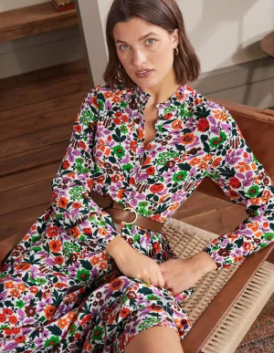 Tiered Maxi Shirt Dress-Ivory, Floral Forest