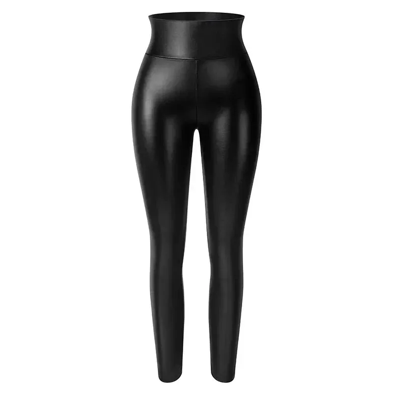 Vaslanda PU Leather Pencil Pants Women High Waisted Tummy Control Slim Leggings