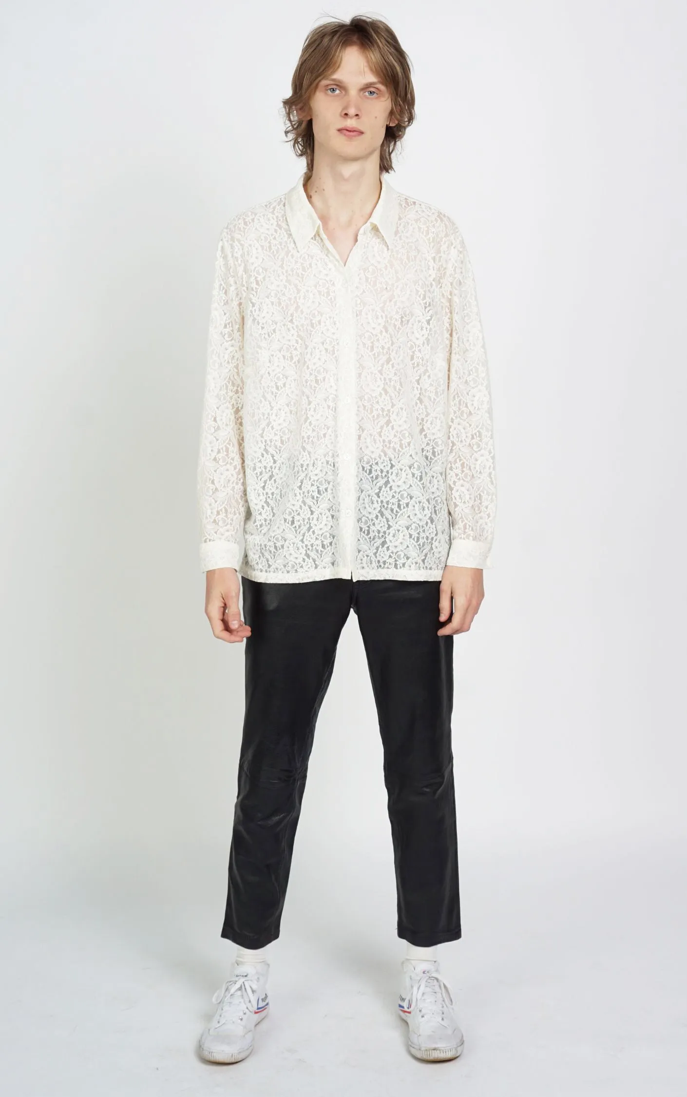 Victorian Style Y2K White Floral Lace Sheer Button Down Blouse