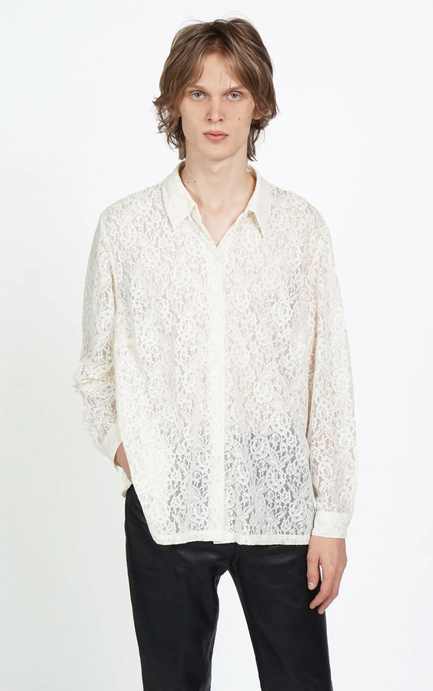 Victorian Style Y2K White Floral Lace Sheer Button Down Blouse