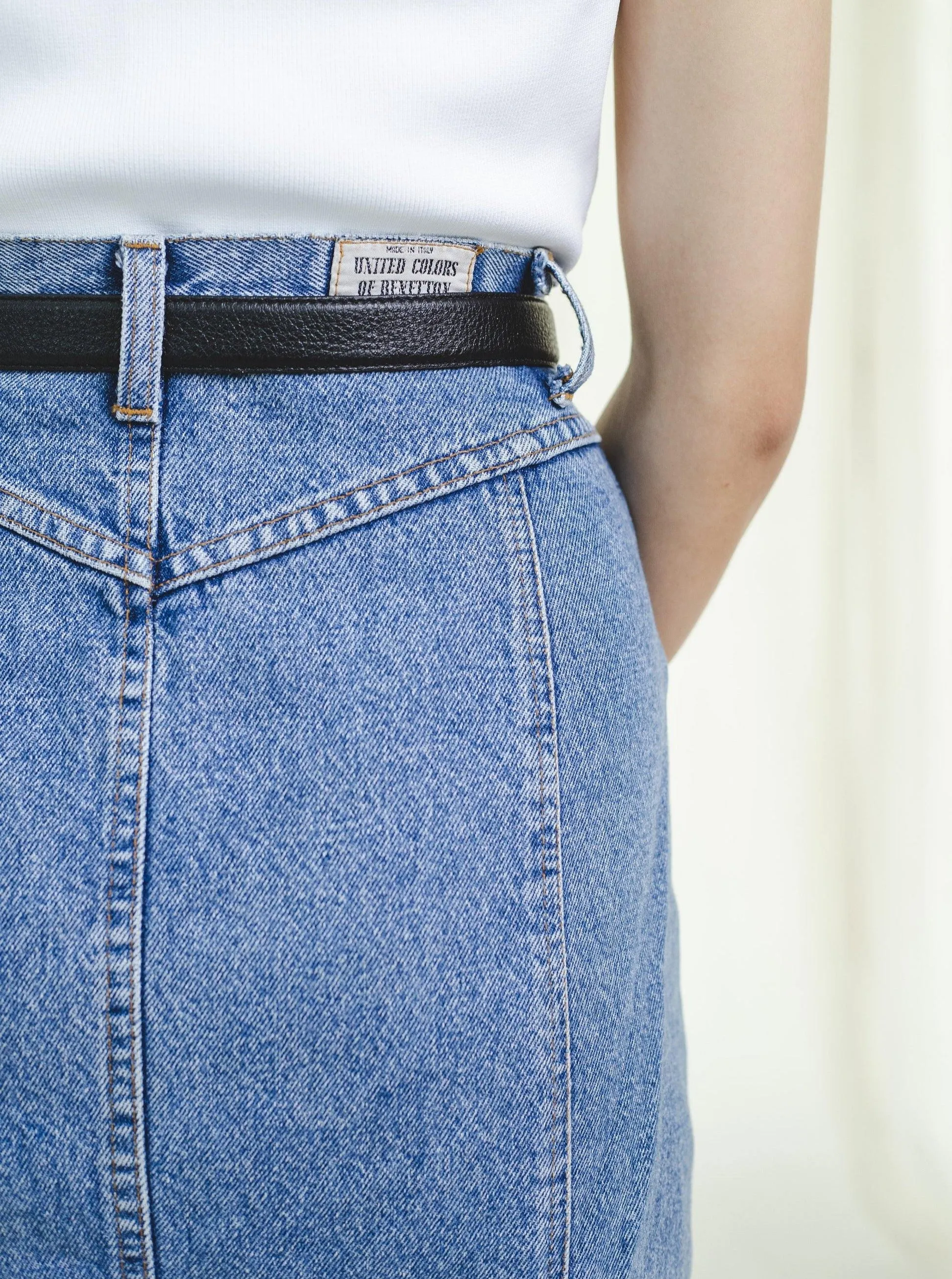 Vintage Denim High Rise Midi Skirt