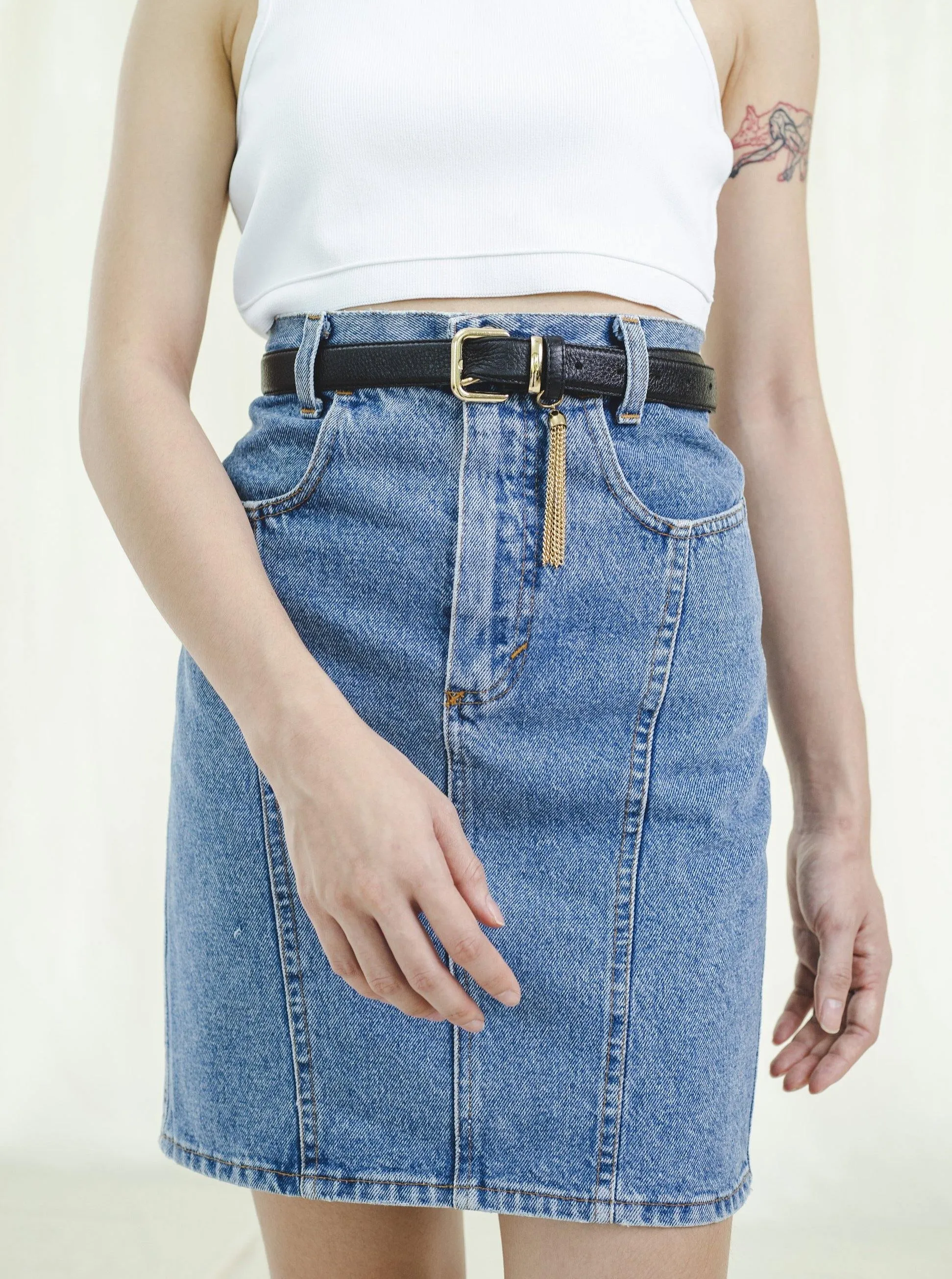 Vintage Denim High Rise Midi Skirt