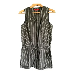 Vivienne Tam Black and Silver Striped Sleeveless Playsuit Size 4 UK Size 8/10