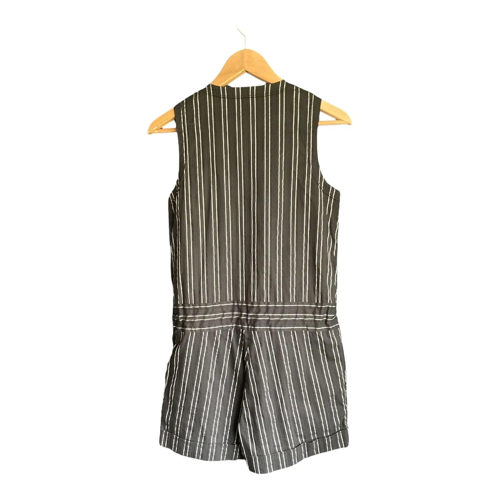 Vivienne Tam Black and Silver Striped Sleeveless Playsuit Size 4 UK Size 8/10