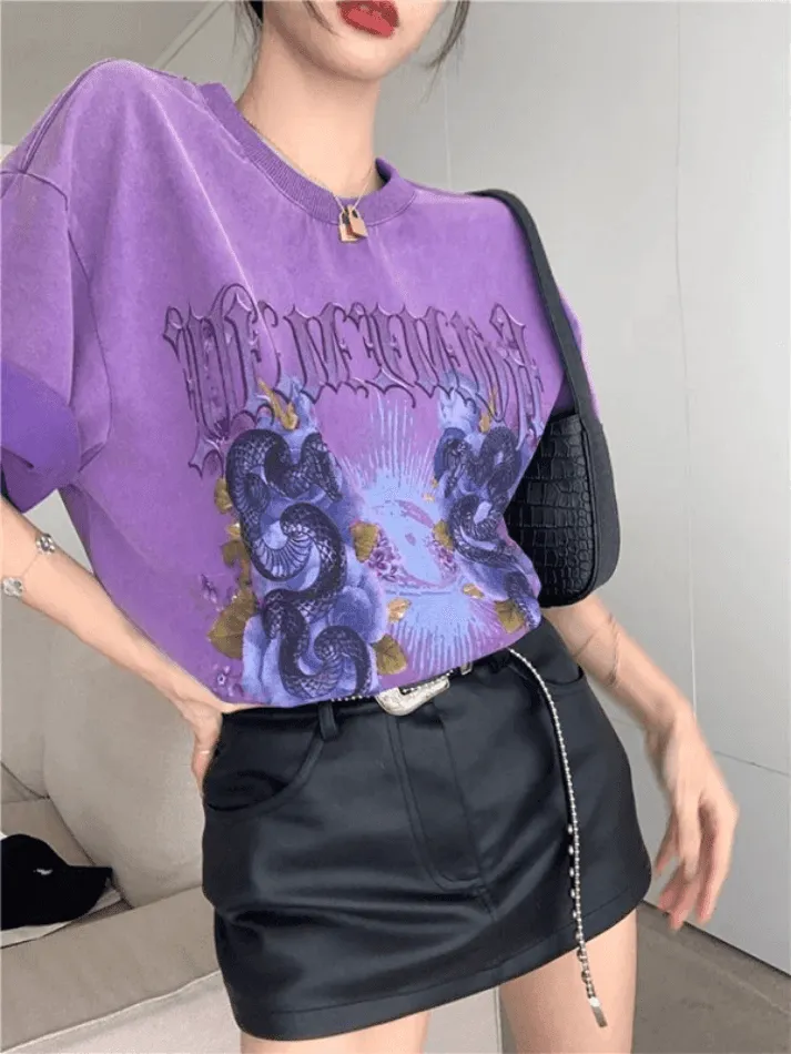 Washed Vintage Snake Graphic Short Sleeve Tee