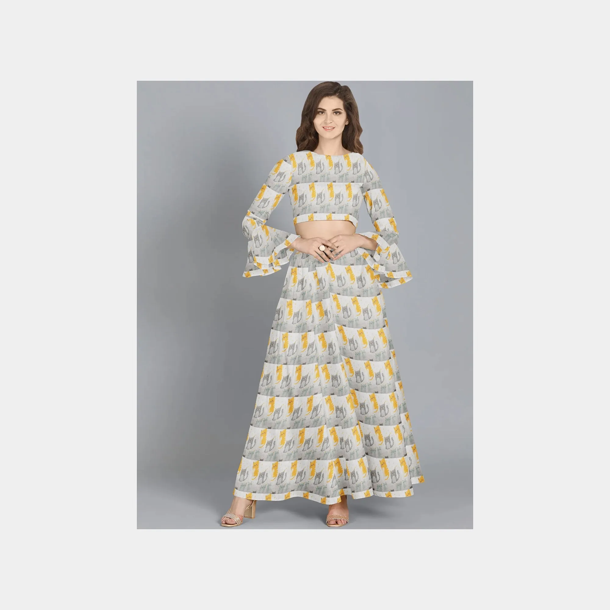 White Quirky Print Chinnon Chiffon Fabric
