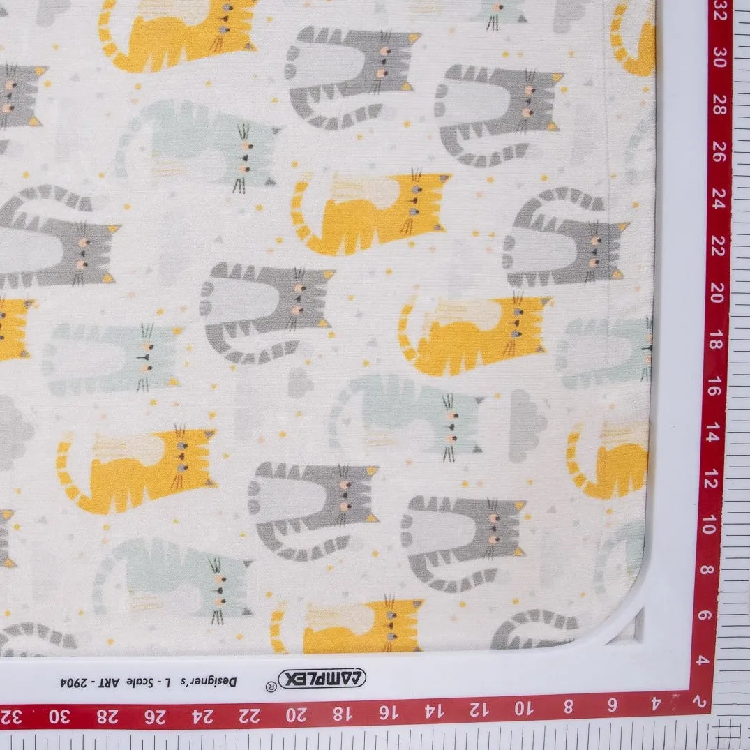 White Quirky Print Chinnon Chiffon Fabric