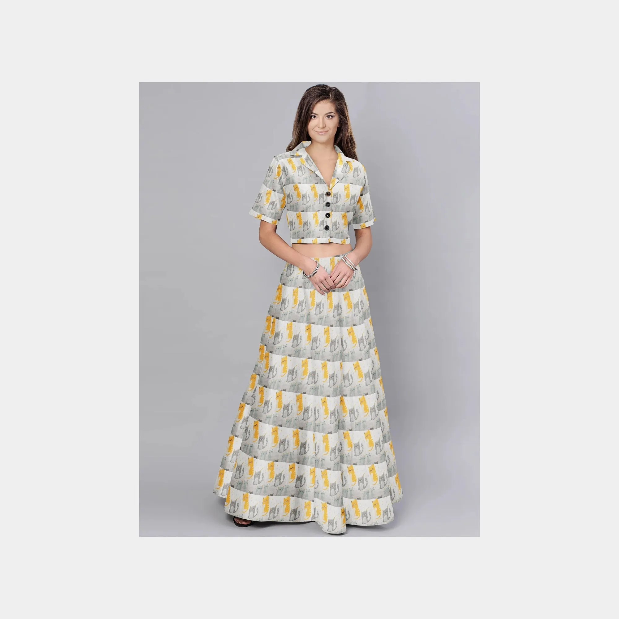 White Quirky Print Chinnon Chiffon Fabric