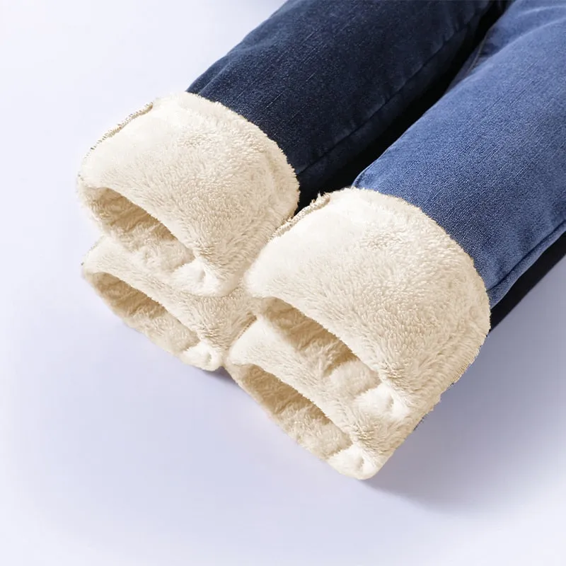 Winter Thick Velvet Women High Waist Skinny Jeans Simple Fleece Warm Slim Fit Stretch Denim Pencil Pants